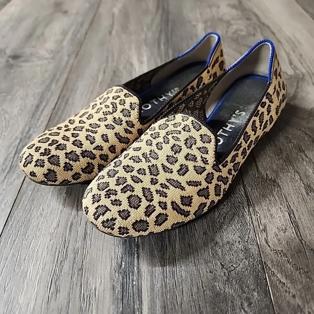 Rothy's Leopard Print Flats with Blue Trim